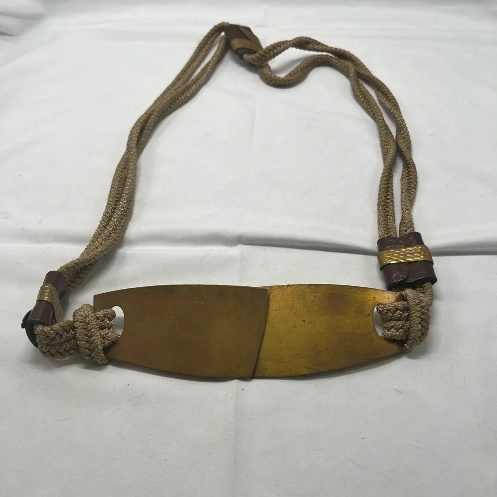Vintage Large Brass Buckle Belt Women’s L Rope Braided Brown Boho